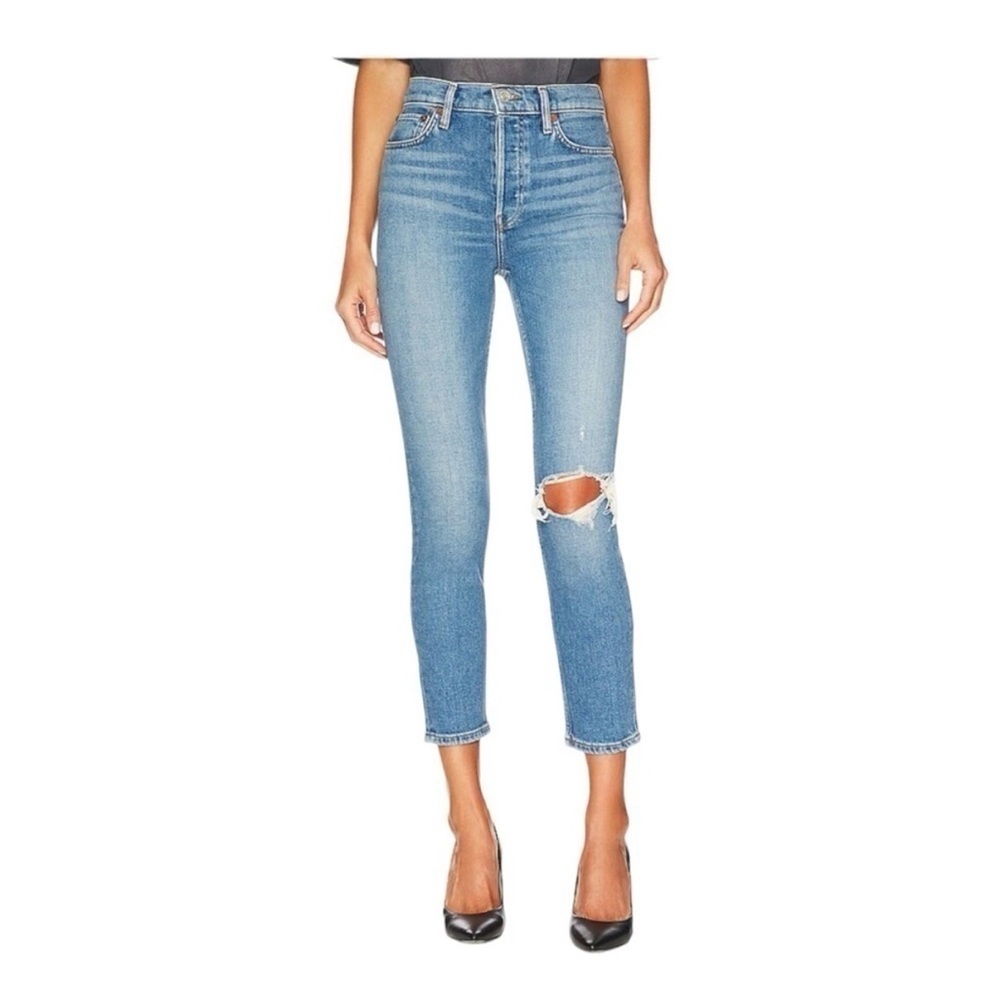 RE/DONE 90s High Rise Ankle Crop Jeans – Worn Brook Blue – Size 25